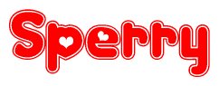 The image displays the word Sperry written in a stylized red font with hearts inside the letters.