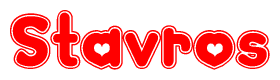 The image displays the word Stavros written in a stylized red font with hearts inside the letters.