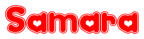 The image displays the word Samara written in a stylized red font with hearts inside the letters.