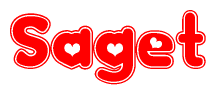 The image displays the word Saget written in a stylized red font with hearts inside the letters.