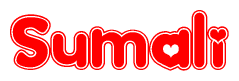 The image is a clipart featuring the word Sumali written in a stylized font with a heart shape replacing inserted into the center of each letter. The color scheme of the text and hearts is red with a light outline.