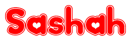 The image displays the word Sashah written in a stylized red font with hearts inside the letters.
