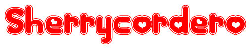 The image is a clipart featuring the word Sherrycordero written in a stylized font with a heart shape replacing inserted into the center of each letter. The color scheme of the text and hearts is red with a light outline.