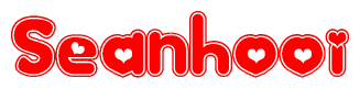 The image is a clipart featuring the word Seanhooi written in a stylized font with a heart shape replacing inserted into the center of each letter. The color scheme of the text and hearts is red with a light outline.