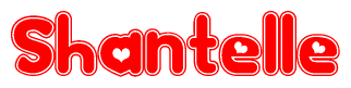 The image is a clipart featuring the word Shantelle written in a stylized font with a heart shape replacing inserted into the center of each letter. The color scheme of the text and hearts is red with a light outline.