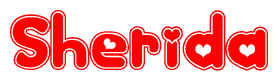 The image displays the word Sherida written in a stylized red font with hearts inside the letters.