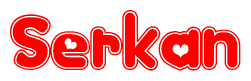 The image is a clipart featuring the word Serkan written in a stylized font with a heart shape replacing inserted into the center of each letter. The color scheme of the text and hearts is red with a light outline.