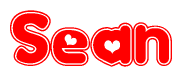 The image is a clipart featuring the word Sean written in a stylized font with a heart shape replacing inserted into the center of each letter. The color scheme of the text and hearts is red with a light outline.