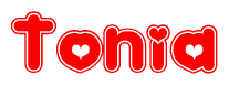 The image displays the word Tonia written in a stylized red font with hearts inside the letters.