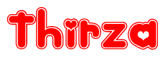 The image displays the word Thirza written in a stylized red font with hearts inside the letters.
