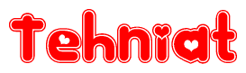 The image is a clipart featuring the word Tehniat written in a stylized font with a heart shape replacing inserted into the center of each letter. The color scheme of the text and hearts is red with a light outline.
