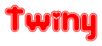 The image displays the word Twiny written in a stylized red font with hearts inside the letters.