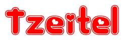 The image displays the word Tzeitel written in a stylized red font with hearts inside the letters.