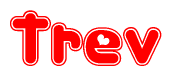 The image is a clipart featuring the word Trev written in a stylized font with a heart shape replacing inserted into the center of each letter. The color scheme of the text and hearts is red with a light outline.