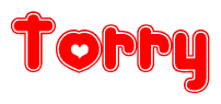 The image displays the word Torry written in a stylized red font with hearts inside the letters.