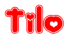 The image is a clipart featuring the word Tilo written in a stylized font with a heart shape replacing inserted into the center of each letter. The color scheme of the text and hearts is red with a light outline.