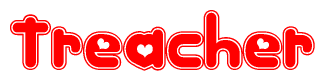 The image displays the word Treacher written in a stylized red font with hearts inside the letters.