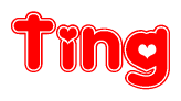 The image is a clipart featuring the word Ting written in a stylized font with a heart shape replacing inserted into the center of each letter. The color scheme of the text and hearts is red with a light outline.