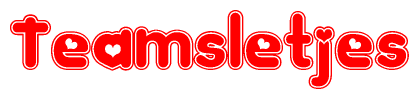 The image displays the word Teamsletjes written in a stylized red font with hearts inside the letters.