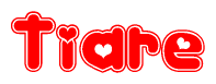 The image displays the word Tiare written in a stylized red font with hearts inside the letters.