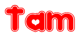 The image is a clipart featuring the word Tam written in a stylized font with a heart shape replacing inserted into the center of each letter. The color scheme of the text and hearts is red with a light outline.