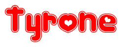The image is a clipart featuring the word Tyrone written in a stylized font with a heart shape replacing inserted into the center of each letter. The color scheme of the text and hearts is red with a light outline.
