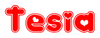 The image displays the word Tesia written in a stylized red font with hearts inside the letters.