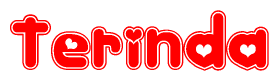 The image displays the word Terinda written in a stylized red font with hearts inside the letters.