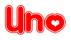 The image displays the word Uno written in a stylized red font with hearts inside the letters.