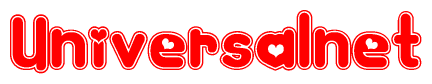 The image displays the word Universalnet written in a stylized red font with hearts inside the letters.