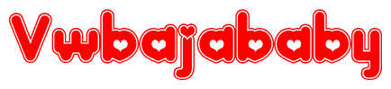 The image displays the word Vwbajababy written in a stylized red font with hearts inside the letters.