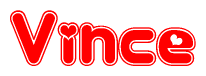 The image is a clipart featuring the word Vince written in a stylized font with a heart shape replacing inserted into the center of each letter. The color scheme of the text and hearts is red with a light outline.
