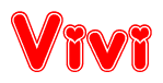The image is a clipart featuring the word Vivi written in a stylized font with a heart shape replacing inserted into the center of each letter. The color scheme of the text and hearts is red with a light outline.