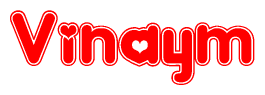 The image displays the word Vinaym written in a stylized red font with hearts inside the letters.