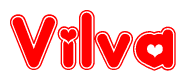 The image displays the word Vilva written in a stylized red font with hearts inside the letters.