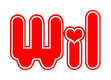 The image displays the word Wil written in a stylized red font with hearts inside the letters.