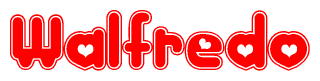 The image displays the word Walfredo written in a stylized red font with hearts inside the letters.