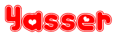 The image displays the word Yasser written in a stylized red font with hearts inside the letters.