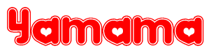 The image is a clipart featuring the word Yamama written in a stylized font with a heart shape replacing inserted into the center of each letter. The color scheme of the text and hearts is red with a light outline.
