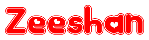 The image displays the word Zeeshan written in a stylized red font with hearts inside the letters.