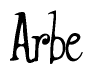 The image contains the word 'Arbe' written in a cursive, stylized font.