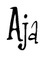 The image is of the word Aja stylized in a cursive script.