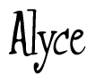 The image is a stylized text or script that reads 'Alyce' in a cursive or calligraphic font.