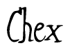 The image is a stylized text or script that reads 'Chex' in a cursive or calligraphic font.