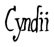 The image contains the word 'Cyndii' written in a cursive, stylized font.