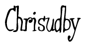 The image contains the word 'Chrisudby' written in a cursive, stylized font.