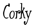 The image contains the word 'Corky' written in a cursive, stylized font.