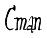 The image is of the word Cman stylized in a cursive script.