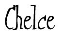 The image is of the word Chelce stylized in a cursive script.