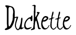 The image is a stylized text or script that reads 'Duckette' in a cursive or calligraphic font.